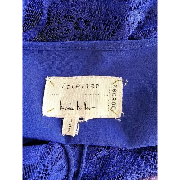 Artelier Nicole Miller Royal Blue Lace Sheath Dress Fringe Ladies Small 2 4 - Picture 4 of 5